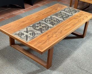Vintage MCM Danish Modern Trioh Mobler Ox Art Teak & Tile Rectangular Coffee Table Denmark	16.5x33.25x61.25in	HxWxD
