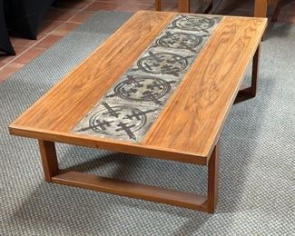 Vintage MCM Danish Modern Trioh Mobler Ox Art Teak & Tile Rectangular Coffee Table Denmark	16.5x33.25x61.25in	HxWxD
