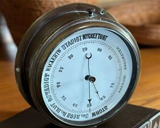 Antique Brass Aneroid Barometer Nautical	3.5x7.5in diameter	
