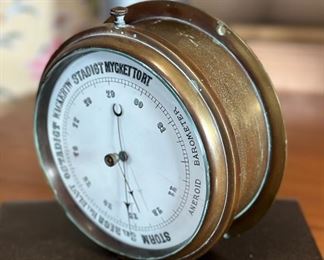 Antique Brass Aneroid Barometer Nautical	3.5x7.5in diameter	
