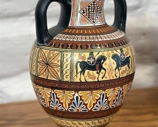 Greek Geometric 2 Handle Museum Copy Ceramic Vase Replica #2 Amphora	9.75 x 3.75in diameter at top.	
