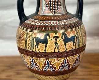 Greek Geometric 2 Handle Museum Copy Ceramic Vase Replica #2 Amphora	9.75 x 3.75in diameter at top.	
