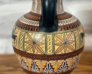 Greek Geometric 2 Handle Museum Copy Ceramic Vase Replica #2 Amphora	9.75 x 3.75in diameter at top.	
