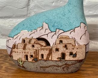 Southwestern Ceramic Pottery Vase Signed By Gina Arrighetti Pueblo	11 x 12 x 2.5in	HxWxD
