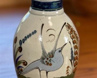 Tonala Bird Floral Flower Vase Mexican Pottery	9.5 x 3.5 diameter at opening.	
