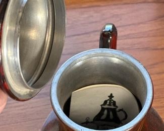 5pc Handpainted Dutch kraantjeskan Antique Lacquered Pewter Coffee Urn	Teapot: 15.5 x 6 x 5in	
