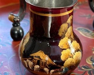 5pc Handpainted Dutch kraantjeskan Antique Lacquered Pewter Coffee Urn	Teapot: 15.5 x 6 x 5in	
