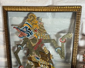 Buang Thai Indonesian Framed  Shadow Puppet Wayang Kulit	Frame: 23.75 x 18.75 x 1in	
