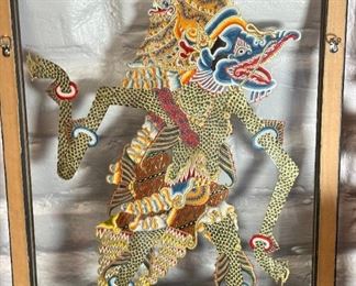 Buang Thai Indonesian Framed  Shadow Puppet Wayang Kulit	Frame: 23.75 x 18.75 x 1in	
