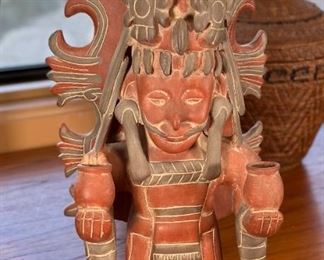 Aztec Mayan Clay Pottery Sculpture Vase  Tribal Handmade Artisan	18.25 x 10 x 7in	HxWxD
