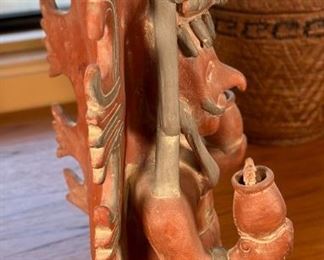 Aztec Mayan Clay Pottery Sculpture Vase  Tribal Handmade Artisan	18.25 x 10 x 7in	HxWxD
