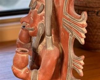 Aztec Mayan Clay Pottery Sculpture Vase  Tribal Handmade Artisan	18.25 x 10 x 7in	HxWxD
