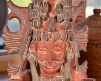 Aztec Mayan Clay Pottery Sculpture Vase  Tribal Handmade Artisan	18.25 x 10 x 7in	HxWxD
