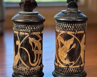 2pc Hand made Canisters	8 inches high	
