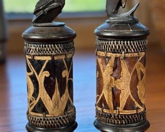2pc Hand made Canisters	8 inches high	
