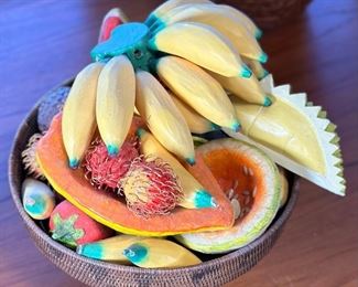 Bowl of Carved Wood Faux Fruit	11 x 12 inches diameter	

