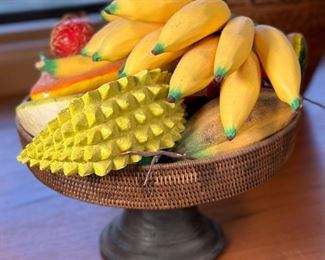 Bowl of Carved Wood Faux Fruit	11 x 12 inches diameter	

