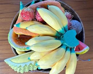 Bowl of Carved Wood Faux Fruit	11 x 12 inches diameter	
