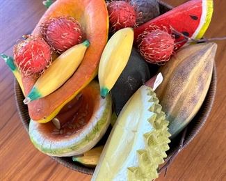 Bowl of Carved Wood Faux Fruit	11 x 12 inches diameter	
