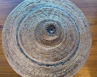 Indonesia Rattan Lidded Basket  Decor	14 x 12in Diameter	
