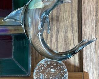 V Nason & C Murano Glass Dolphin on Ball Figurine Italy	9.75 inches high.	
