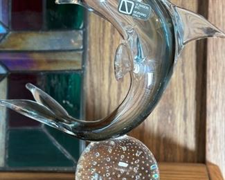 V Nason & C Murano Glass Dolphin on Ball Figurine Italy	9.75 inches high.	
