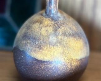 Signed MCM 3 Spout Art Vase Ceramics Pottery OYE	4.5 inches high.	
