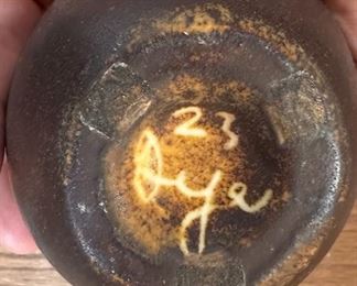 Signed MCM 3 Spout Art Vase Ceramics Pottery OYE	4.5 inches high.	
