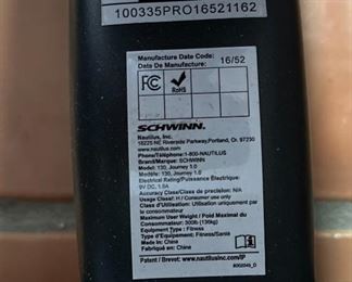 SCHWINN 130 Upright Exercise Bike	58 x 22 x 40in	HxWxD
