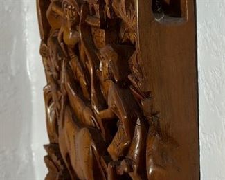 Vintage BALINESE Wood Carving Hand Carved High Relief 3D Wood Panel	10 x 9 x 2in	HxWxD

