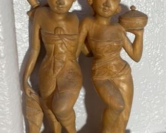 Balinese Carved Wood Sculpture 2 girls	9.5 inches high.	
