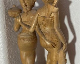 Balinese Carved Wood Sculpture 2 girls	9.5 inches high.	
