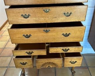 Ethan Allen Maple Highboy Chest of Drawers Queen Anne 1776 Collection	69 x 37 x 21in	HxWxD
