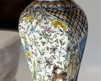 Hand Painted Portuguese Pottery Vase	10 x 3.75in diameter at opening.	
