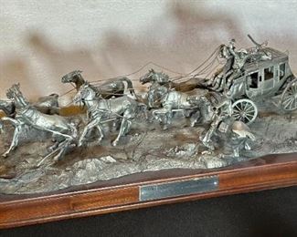Rare Gordon Phillips The Holdup of the Overland Stage Coach Pewter Sculpture Western Limited Edition	6x24x8in	HxWxD

