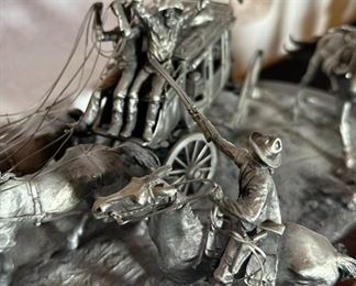 Rare Gordon Phillips The Holdup of the Overland Stage Coach Pewter Sculpture Western Limited Edition	6x24x8in	HxWxD
