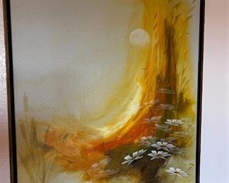 Original Art  Don Chase Summer Flowers MCM Painting 	Frame: 31.2 5 x 25in	
