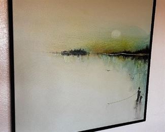 Original Art  Don Chase Lake Side MCM Painting 	Frame: 31.25 x 31.25in	
