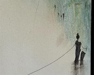 Original Art  Don Chase Lake Side MCM Painting 	Frame: 31.25 x 31.25in	
