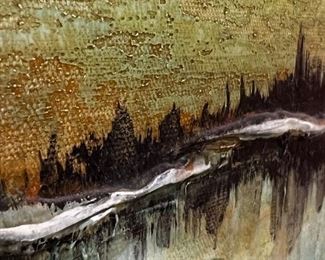 Original Art  Don Chase Lake Side MCM Painting 	Frame: 31.25 x 31.25in	
