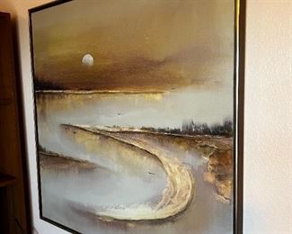 Original Art  Don Chase Beach Cove MCM Painting 	Frame: 31.25 x 31.25in	
