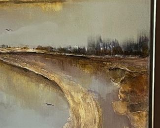 Original Art  Don Chase Beach Cove MCM Painting 	Frame: 31.25 x 31.25in	
