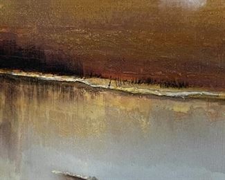 Original Art  Don Chase Beach Cove MCM Painting 	Frame: 31.25 x 31.25in	
