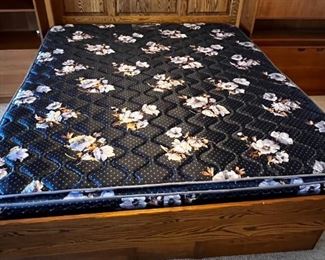 Oak tree furniture, solid oak bed, California king & spring air, back support mattress	headboard height 47 inches tall bed length 86.5 inches total bed with 74 inches bed height 25.5 inches.	
