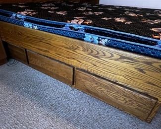 Oak tree furniture, solid oak bed, California king & spring air, back support mattress	headboard height 47 inches tall bed length 86.5 inches total bed with 74 inches bed height 25.5 inches.	
