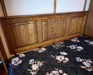 Oak tree furniture, solid oak bed, California king & spring air, back support mattress	headboard height 47 inches tall bed length 86.5 inches total bed with 74 inches bed height 25.5 inches.	
