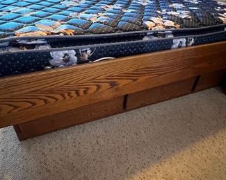 Oak tree furniture, solid oak bed, California king & spring air, back support mattress	headboard height 47 inches tall bed length 86.5 inches total bed with 74 inches bed height 25.5 inches.	
