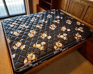 Oak tree furniture, solid oak bed, California king & spring air, back support mattress	headboard height 47 inches tall bed length 86.5 inches total bed with 74 inches bed height 25.5 inches.	
