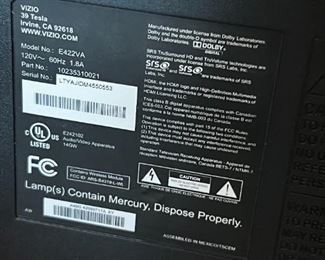 VIZIO 42in 1080p LCD TV (E422VA) with remote	42 inches	
