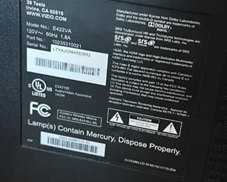 VIZIO 42in 1080p LCD TV (E422VA) with remote	42 inches	
